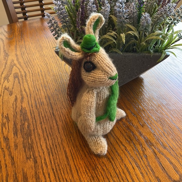 Hand crafted knit and needle felted Lucky charm shamrock bunny - Picture 12 of 14